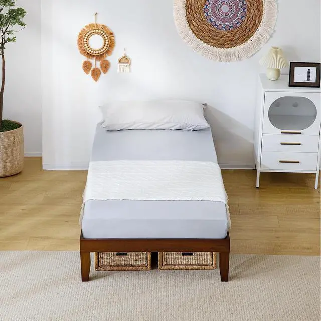 Alt view image 3 of 7 - VINGLI 12 in Classic Solid Wood Twin Platform Bed Frame with Storage Space Underneath,Sturdy Wooden Bed Slat Support, Minimalist Design, No Box Spring Needed,Easy Assembly,Natural Pine,Espresso