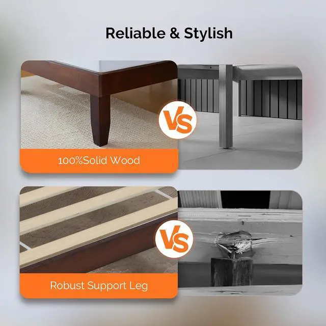 Alt view image 4 of 7 - VINGLI 12 in Classic Solid Wood Twin Platform Bed Frame with Storage Space Underneath,Sturdy Wooden Bed Slat Support, Minimalist Design, No Box Spring Needed,Easy Assembly,Natural Pine,Espresso