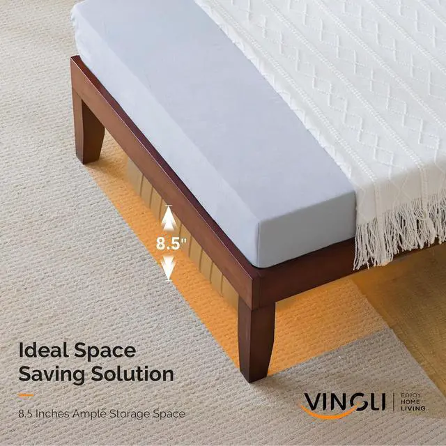 Alt view image 6 of 7 - VINGLI 12 in Classic Solid Wood Twin Platform Bed Frame with Storage Space Underneath,Sturdy Wooden Bed Slat Support, Minimalist Design, No Box Spring Needed,Easy Assembly,Natural Pine,Espresso