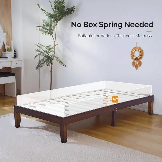 Alt view image 7 of 7 - VINGLI 12 in Classic Solid Wood Twin Platform Bed Frame with Storage Space Underneath,Sturdy Wooden Bed Slat Support, Minimalist Design, No Box Spring Needed,Easy Assembly,Natural Pine,Espresso