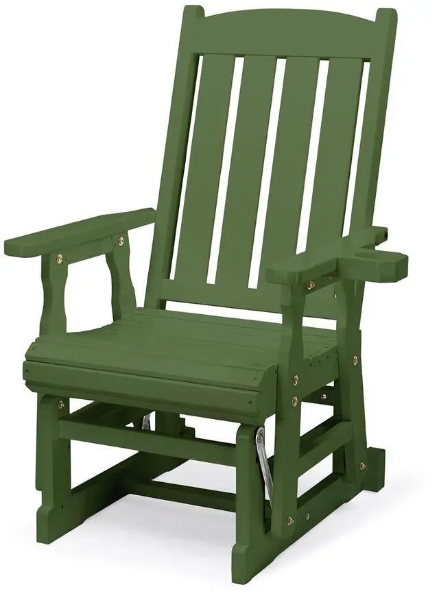 Main image of VINGLI Outdoor Glider Chair Wood Patio Glider with Cup Holder, Porch Glider with Smooth Rocking Mechanism, Heavy Duty 600 LBS, Dark Green