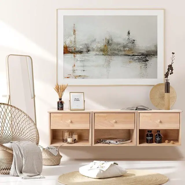 Alt view image 2 of 7 - VINGLI Unfinished Natural Solid Wood Floating Nightstand for Bedroom Set of 2, Small Nightstand with Drawer & Open Shelf, Farmhouse Night Stand Wall-Mounted Bedside Table for Small Space Color DIY