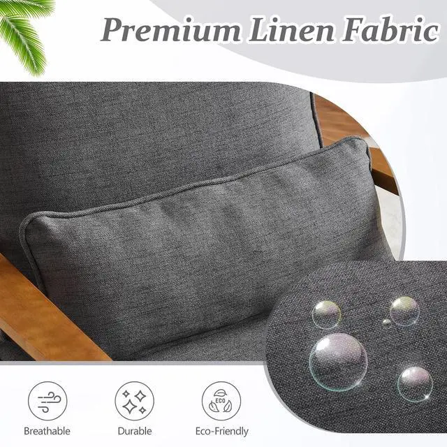 Alt view image 6 of 7 - VINGLI Solid Wood Wide Armrests Accent Chair,Upholstered Mid Century Modern Chair with Pillow,Comfy Reading Chair Farmhouse Arm Chair,Chairs Living Room,Bedroom,Guest Room,Linen Fabric,Dark Grey