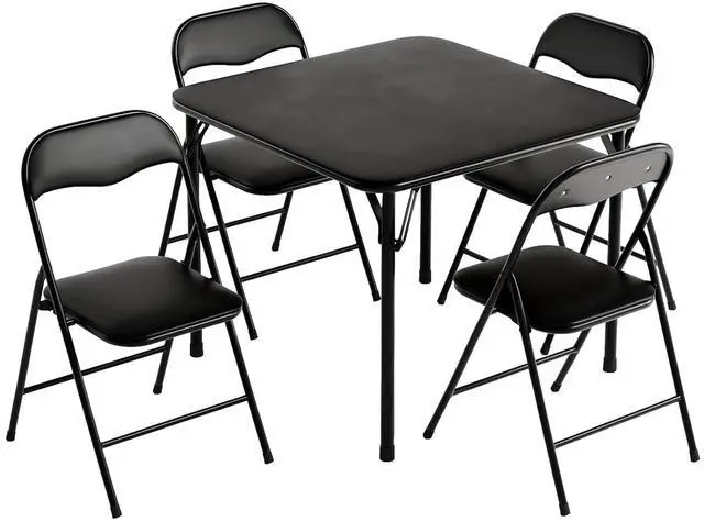 Main image of VINGLI 5-Piece Padded Folding Card Table and Chairs Set, Black | Portable Folding Table & 4 Chair Set with Padded Vinyl Top Party, Game Night & Family Events