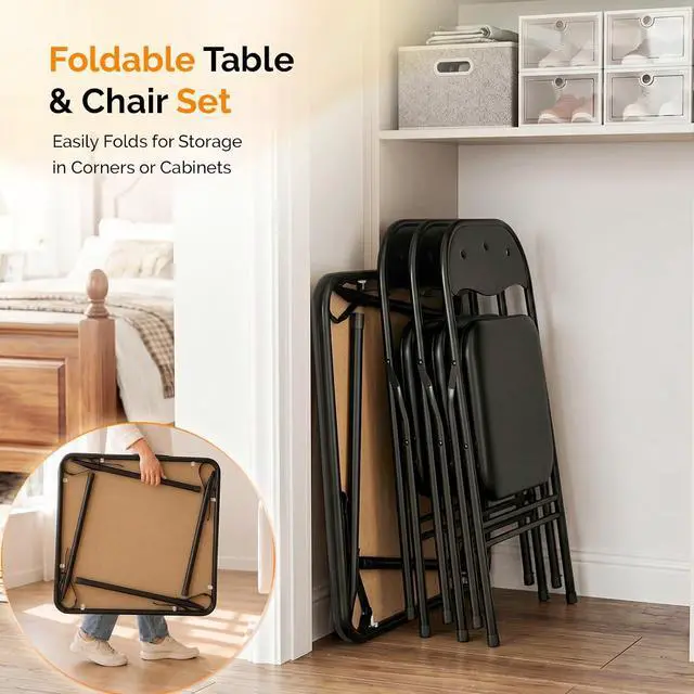 Alt view image 5 of 7 - VINGLI 5-Piece Padded Folding Card Table and Chairs Set, Black | Portable Folding Table & 4 Chair Set with Padded Vinyl Top Party, Game Night & Family Events