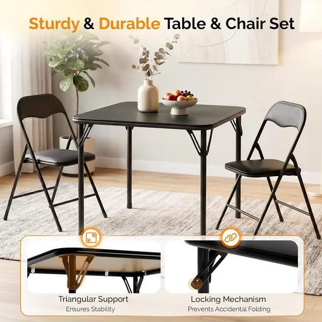 Alt view image 6 of 7 - VINGLI 5-Piece Padded Folding Card Table and Chairs Set, Black | Portable Folding Table & 4 Chair Set with Padded Vinyl Top Party, Game Night & Family Events