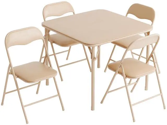 Main image of VINGLI 5-Piece Padded Folding Card Table and Chairs Set, Khaki | Portable Folding Table & 4 Chair Set with Padded Vinyl Top Party, Game Night & Family Events