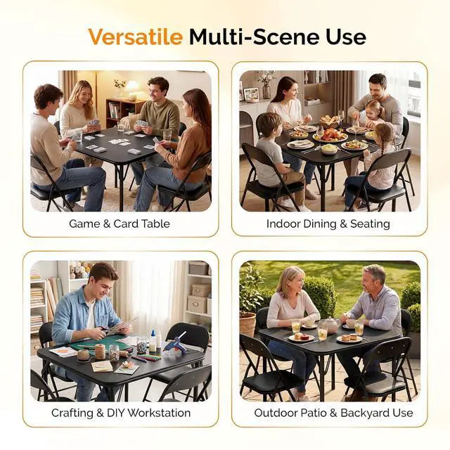 Alt view image 7 of 7 - VINGLI 5-Piece Padded Folding Card Table and Chairs Set, Black | Portable Folding Table & 4 Chair Set with Padded Vinyl Top Party, Game Night & Family Events