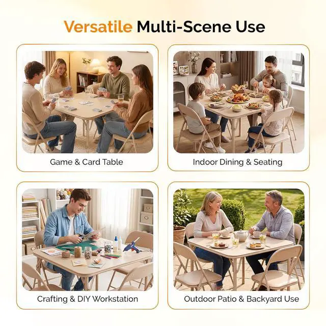 Alt view image 7 of 7 - VINGLI 5-Piece Padded Folding Card Table and Chairs Set, Khaki | Portable Folding Table & 4 Chair Set with Padded Vinyl Top Party, Game Night & Family Events
