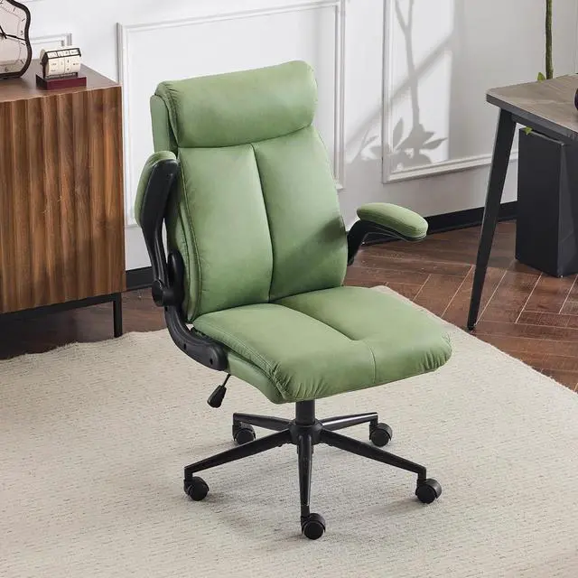 Main image of VINGLI Rolling Ergonomic Office Desk Chair with Padded Flip-up Arms, 360° Swivel High Back Executive Computer Task Chair with Wheels for Game,Home Small Space, Study Room, Reading Room,Pu Green