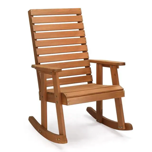 Main image of VINGLI Wooden Rocking Chair with High Backrest, Solid Fir Wood, Heavy Duty 600 LBS Patio Rockers for Indoor and Outdoor, Garden, Yard, Patio