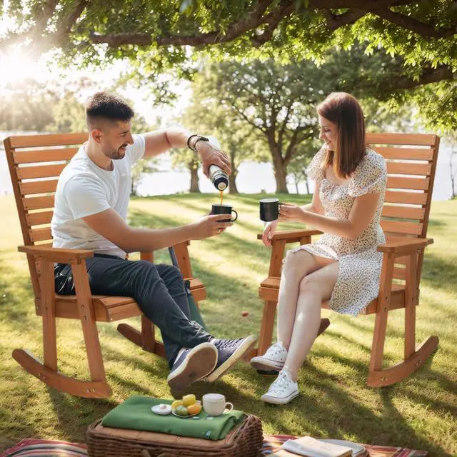 Alt view image 7 of 7 - VINGLI Wooden Rocking Chair with High Backrest, Solid Fir Wood, Heavy Duty 600 LBS Patio Rockers for Indoor and Outdoor, Garden, Yard, Patio