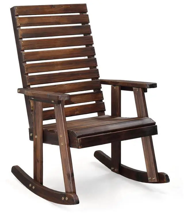 Main image of VINGLI Wooden Rocking Chair with High Backrest, Solid Fir Wood, Heavy Duty 600 LBS Patio Rockers for Indoor and Outdoor, Garden, Yard, Patio, Rustic