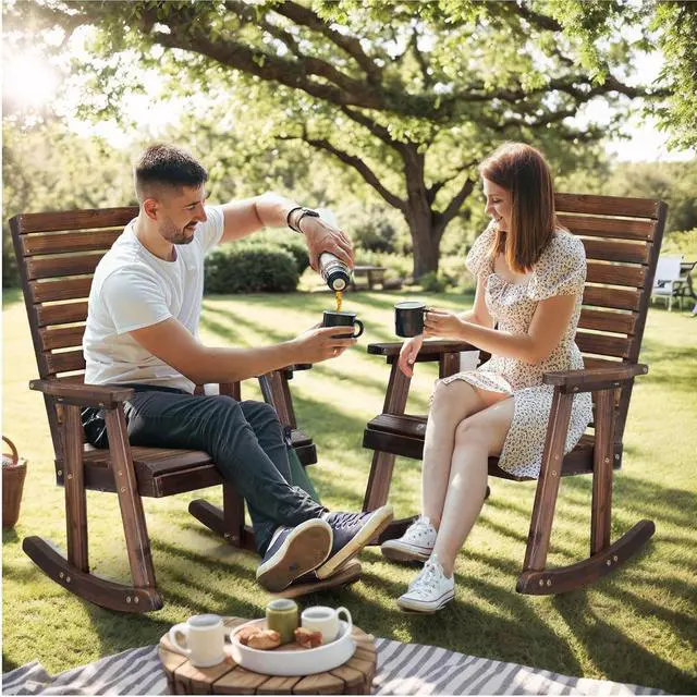 Alt view image 7 of 7 - VINGLI Wooden Rocking Chair with High Backrest, Solid Fir Wood, Heavy Duty 600 LBS Patio Rockers for Indoor and Outdoor, Garden, Yard, Patio, Rustic