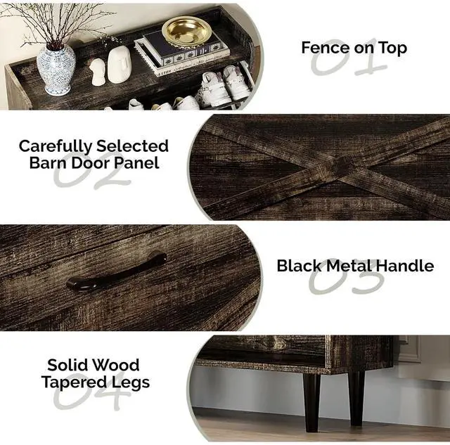 Alt view image 5 of 7 - VINGLI Shoe Storage Cabinet for Entryway with 2 Flip Drawers, Ultra Slim Freestanding Entryway Shoe Organizer with Wood Tapered Legs,Hidden Closed Shoe Rack,31.6"W * 9.4"D * 39.4"H, Dark Rustic Oak