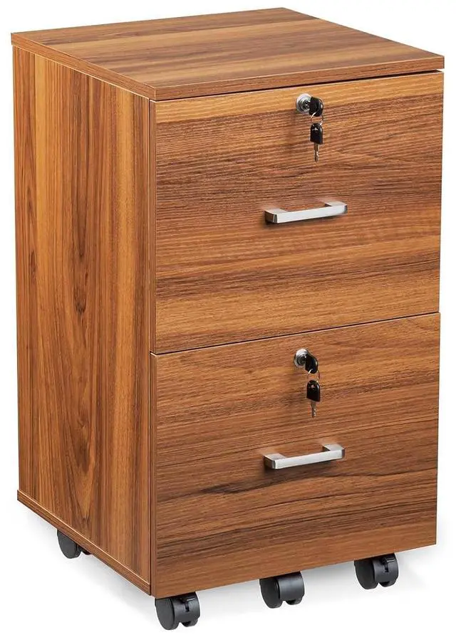 Main image of VINGLI 2 Drawer File Cabinet with Lock, Wood Grain Walnut File Cabinet for Letter Size File Folders with Tabs, Under Desk Rolling File Cabinets for Home Office, Mobile Filing Cabinet Printer Stand