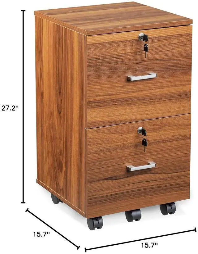 Alt view image 2 of 6 - VINGLI 2 Drawer File Cabinet with Lock, Wood Grain Walnut File Cabinet for Letter Size File Folders with Tabs, Under Desk Rolling File Cabinets for Home Office, Mobile Filing Cabinet Printer Stand