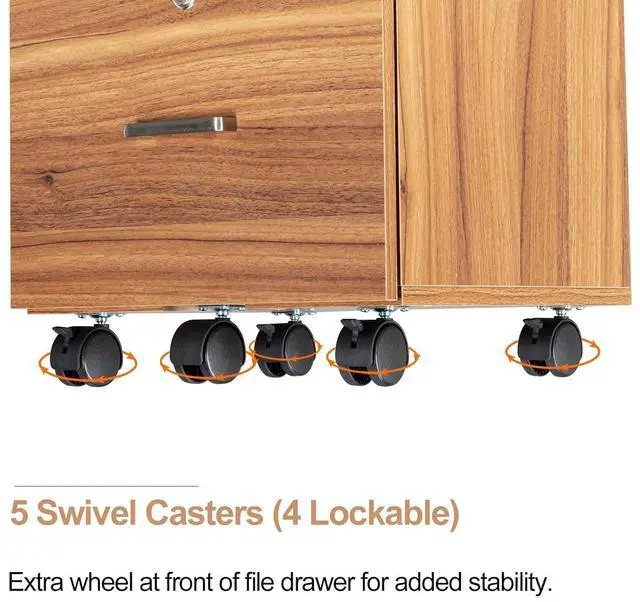 Alt view image 3 of 6 - VINGLI 2 Drawer File Cabinet with Lock, Wood Grain Walnut File Cabinet for Letter Size File Folders with Tabs, Under Desk Rolling File Cabinets for Home Office, Mobile Filing Cabinet Printer Stand