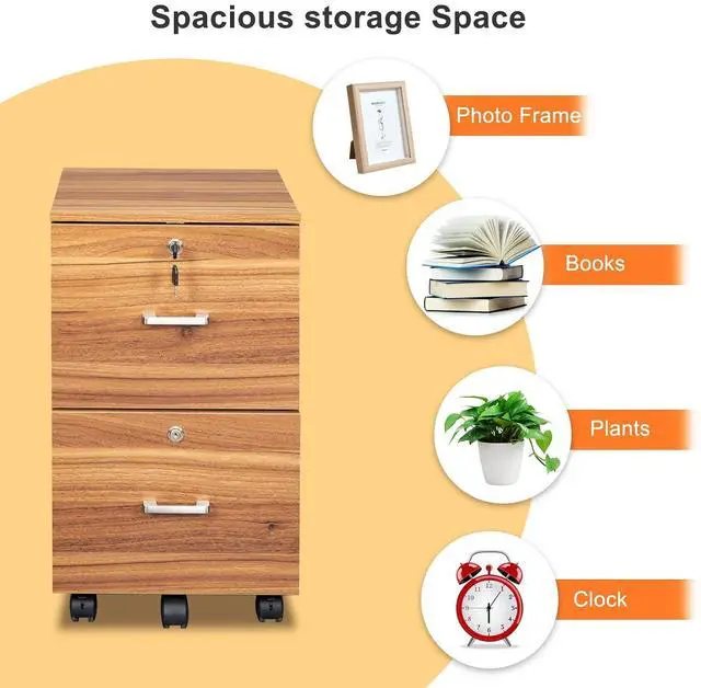 Alt view image 4 of 6 - VINGLI 2 Drawer File Cabinet with Lock, Wood Grain Walnut File Cabinet for Letter Size File Folders with Tabs, Under Desk Rolling File Cabinets for Home Office, Mobile Filing Cabinet Printer Stand