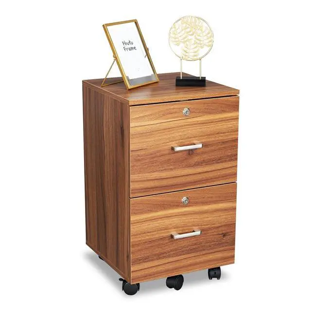 Alt view image 5 of 6 - VINGLI 2 Drawer File Cabinet with Lock, Wood Grain Walnut File Cabinet for Letter Size File Folders with Tabs, Under Desk Rolling File Cabinets for Home Office, Mobile Filing Cabinet Printer Stand