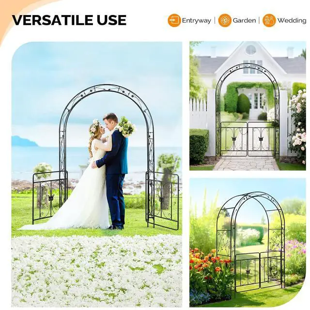 Alt view image 2 of 7 - VINGLI Garden Arbor Arch, Wedding Arch Archway for Ceremony Party, Trellis for Plant Climbing, Christmas Decorations Pergola for Backyard, Lawn, Patio, Yard (Arbor with Gate)