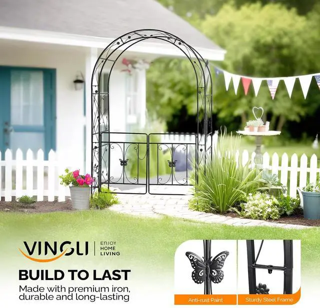 Alt view image 3 of 7 - VINGLI Garden Arbor Arch, Wedding Arch Archway for Ceremony Party, Trellis for Plant Climbing, Christmas Decorations Pergola for Backyard, Lawn, Patio, Yard (Arbor with Gate)