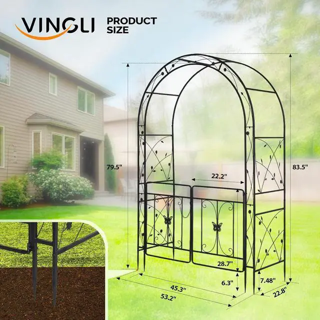 Alt view image 5 of 7 - VINGLI Garden Arbor Arch, Wedding Arch Archway for Ceremony Party, Trellis for Plant Climbing, Christmas Decorations Pergola for Backyard, Lawn, Patio, Yard (Arbor with Gate)