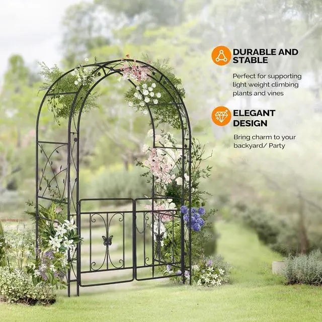 Alt view image 4 of 7 - VINGLI Garden Arbor Arch, Wedding Arch Archway for Ceremony Party, Trellis for Plant Climbing, Christmas Decorations Pergola for Backyard, Lawn, Patio, Yard (Arbor with Gate)