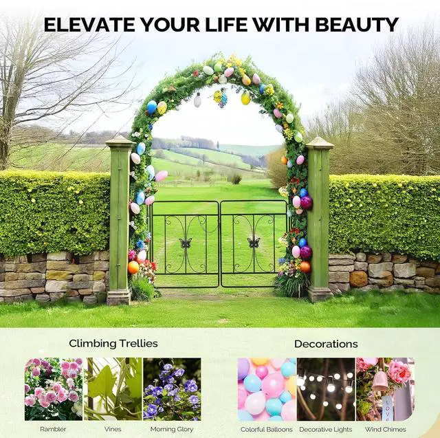 Alt view image 6 of 7 - VINGLI Garden Arbor Arch, Wedding Arch Archway for Ceremony Party, Trellis for Plant Climbing, Christmas Decorations Pergola for Backyard, Lawn, Patio, Yard (Arbor with Gate)