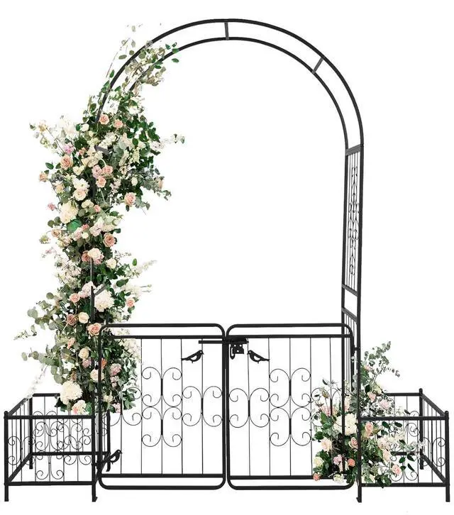 Main image of VINGLI Garden Arbor Arch with Gate and Planter Box, Wedding Arch Archway for Ceremony Party, Trellis for Plant Climbing, Christmas Decorations Pergola for Backyard, Lawn, Patio, Yard