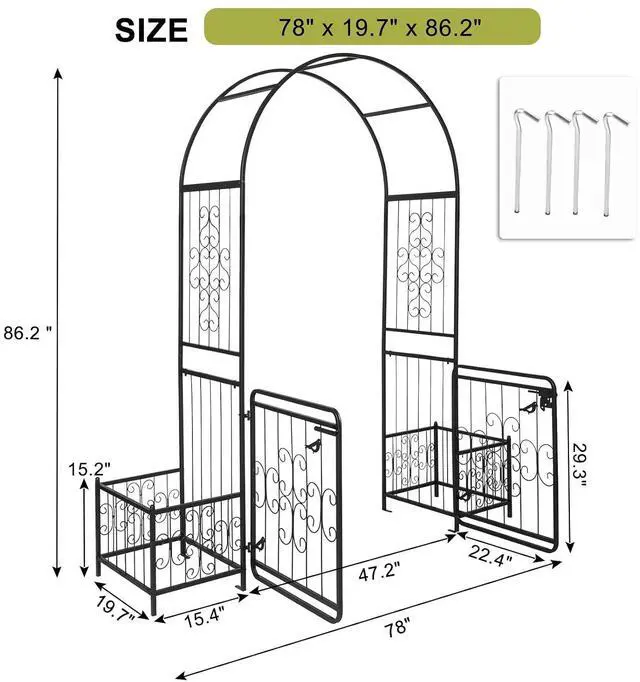 Alt view image 3 of 6 - VINGLI Garden Arbor Arch with Gate and Planter Box, Wedding Arch Archway for Ceremony Party, Trellis for Plant Climbing, Christmas Decorations Pergola for Backyard, Lawn, Patio, Yard