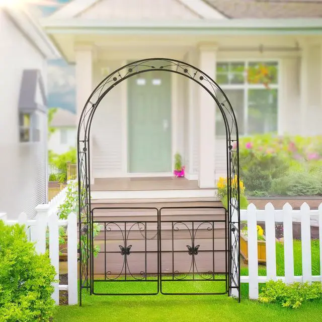 Alt view image 7 of 7 - VINGLI Garden Arbor Arch, Wedding Arch Archway for Ceremony Party, Trellis for Plant Climbing, Christmas Decorations Pergola for Backyard, Lawn, Patio, Yard (Arbor with Gate)