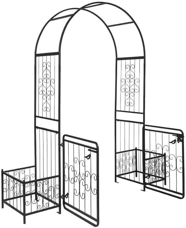 Alt view image 5 of 6 - VINGLI Garden Arbor Arch with Gate and Planter Box, Wedding Arch Archway for Ceremony Party, Trellis for Plant Climbing, Christmas Decorations Pergola for Backyard, Lawn, Patio, Yard
