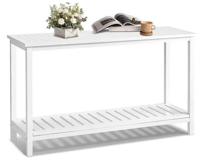 Main image of VINGLI 49in 49.21" Solid Wood Outdoor Console Table, 2-Tier Patio Buffet Bar Table, Multi-Functional Storage Sideboard for Garden, Porch, Balcony (White)