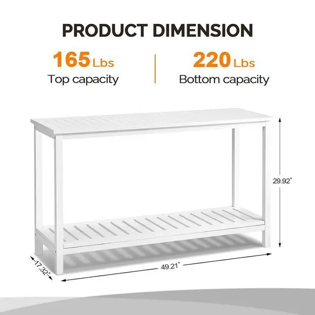 Alt view image 3 of 7 - VINGLI 49in 49.21" Solid Wood Outdoor Console Table, 2-Tier Patio Buffet Bar Table, Multi-Functional Storage Sideboard for Garden, Porch, Balcony (White)