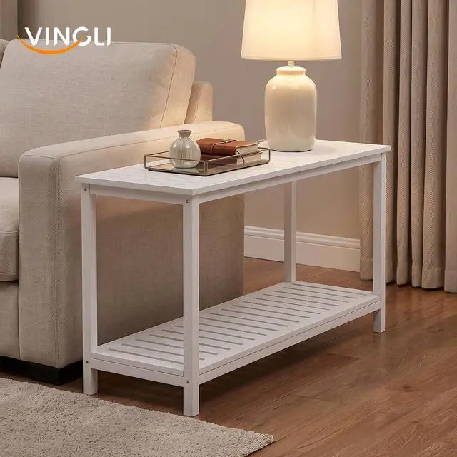 Alt view image 6 of 7 - VINGLI 49in 49.21" Solid Wood Outdoor Console Table, 2-Tier Patio Buffet Bar Table, Multi-Functional Storage Sideboard for Garden, Porch, Balcony (White)