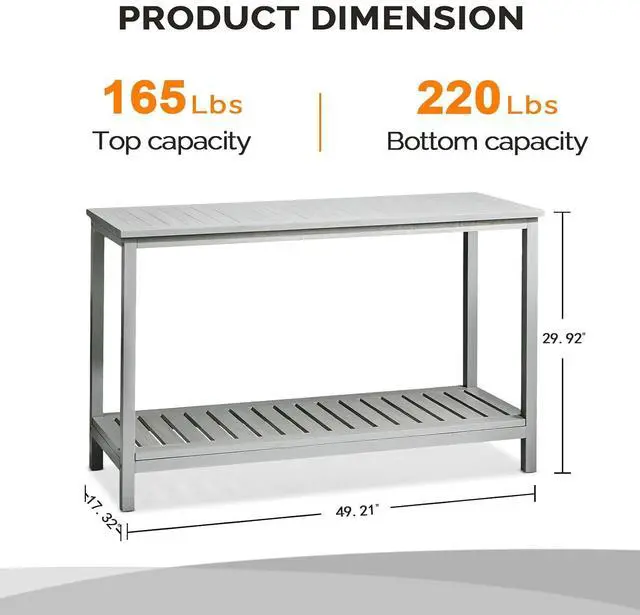 Alt view image 3 of 7 - VINGLI 49in Solid Wood Outdoor Console Table, 2-Shelf Wooden Outdoor Accent Plant Table Multifunctional Buffet Bar Storage Organizer for Indoor Patio Porch and Entryway (Gray)