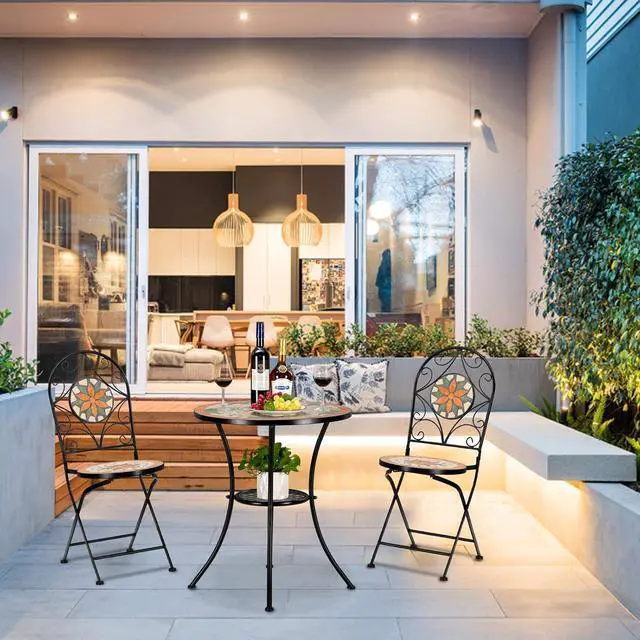Alt view image 2 of 7 - VINGLI 2 PCS Mosaic Bistro Folding Chairs Outdoor Garden Patio Furniture Seating