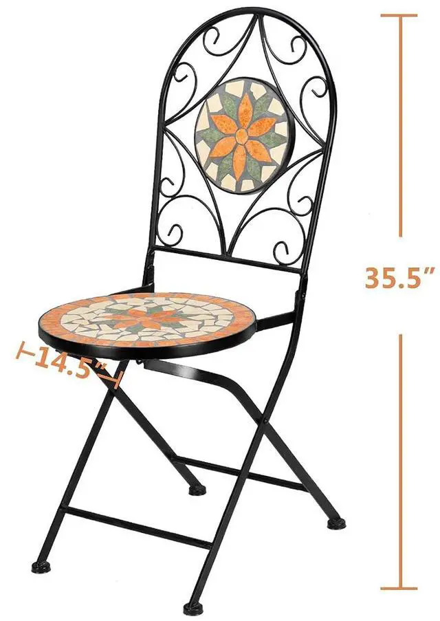 Alt view image 3 of 7 - VINGLI 2 PCS Mosaic Bistro Folding Chairs Outdoor Garden Patio Furniture Seating