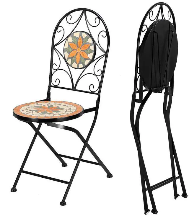 Alt view image 4 of 7 - VINGLI 2 PCS Mosaic Bistro Folding Chairs Outdoor Garden Patio Furniture Seating
