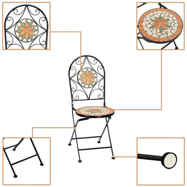 Alt view image 6 of 7 - VINGLI 2 PCS Mosaic Bistro Folding Chairs Outdoor Garden Patio Furniture Seating