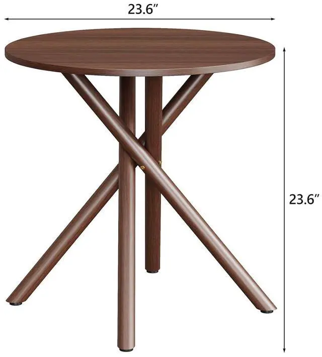 Alt view image 2 of 7 - VINGLI 24" Round Side Table with Criss-Cross Legs, Rustic End Table, Walnut | Rustic Small Coffee Table for Small Spaces, Living Room, Bedroom, Office