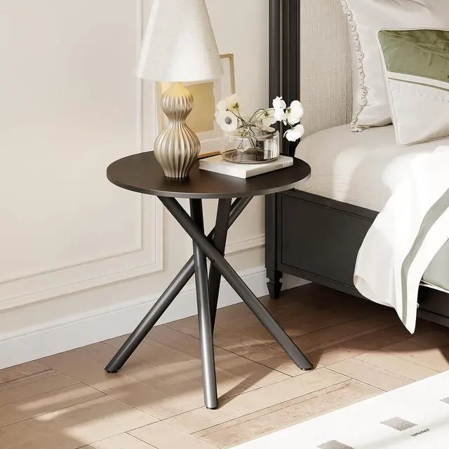 Main image of VINGLI 24" Round Side Table with Criss-Cross Legs, Rustic End Table, Black | Rustic Small Coffee Table for Small Spaces, Living Room, Bedroom, Office