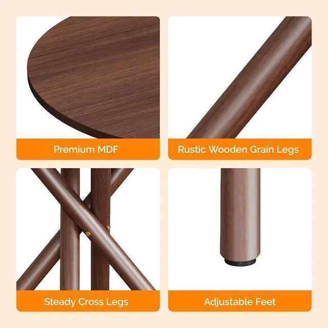 Alt view image 5 of 7 - VINGLI 24" Round Side Table with Criss-Cross Legs, Rustic End Table, Walnut | Rustic Small Coffee Table for Small Spaces, Living Room, Bedroom, Office