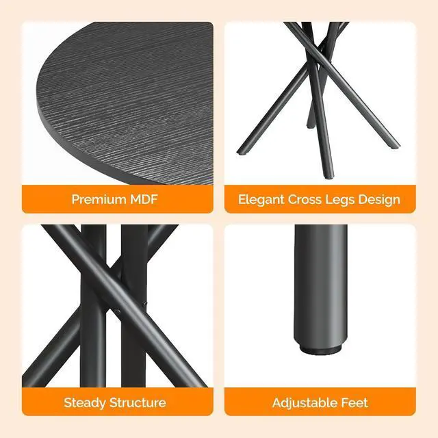 Alt view image 5 of 7 - VINGLI 24" Round Side Table with Criss-Cross Legs, Rustic End Table, Black | Rustic Small Coffee Table for Small Spaces, Living Room, Bedroom, Office