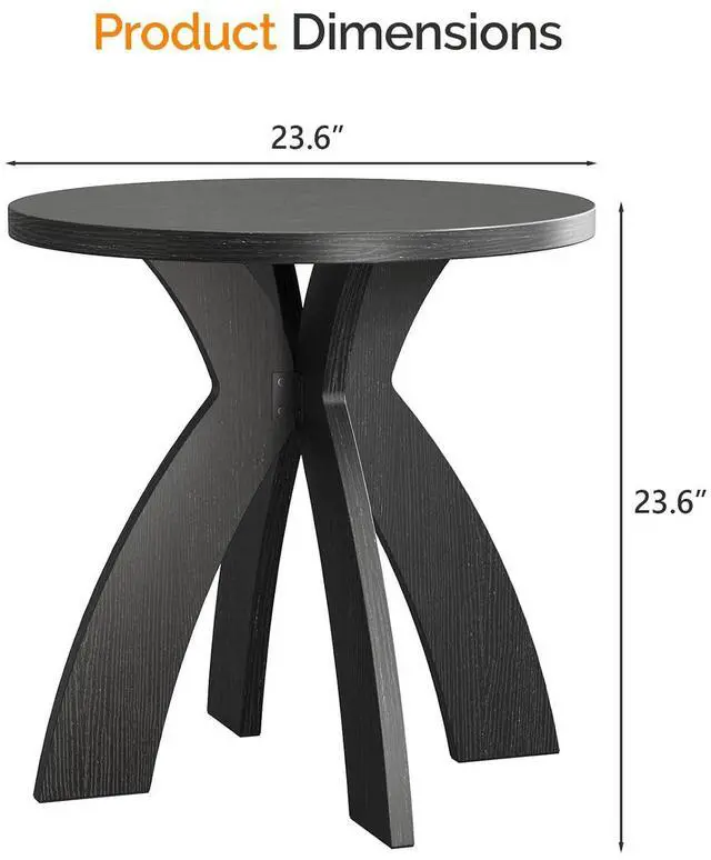 Alt view image 2 of 7 - VINGLI 24" Round Side Table with Cross Legs, Wood Side Table, Black | Mid Century Modern Side Table, Wooden Side Table X-legs for Living Room, Small space, Office