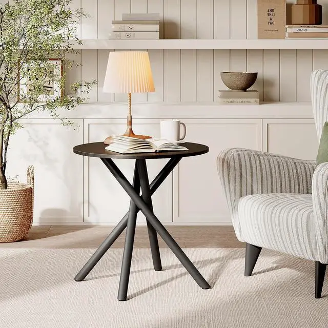 Alt view image 3 of 7 - VINGLI 24" Round Side Table with Criss-Cross Legs, Rustic End Table, Black | Rustic Small Coffee Table for Small Spaces, Living Room, Bedroom, Office