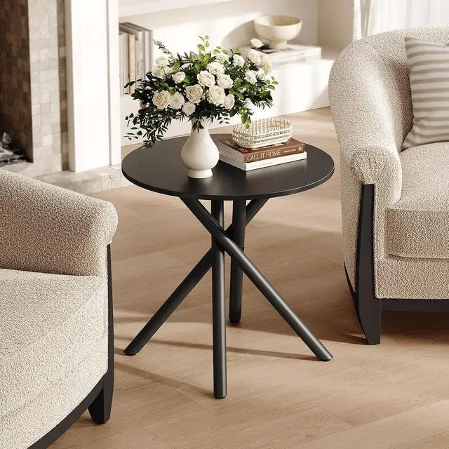 Alt view image 6 of 7 - VINGLI 24" Round Side Table with Criss-Cross Legs, Rustic End Table, Black | Rustic Small Coffee Table for Small Spaces, Living Room, Bedroom, Office