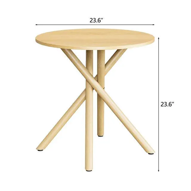 Alt view image 2 of 7 - VINGLI 24" Round Side Table Criss-Cross Legs, Rustic End Table, Natural Oak | Rustic Small Coffee Table for Small Spaces, Living Room, Bedroom, Office