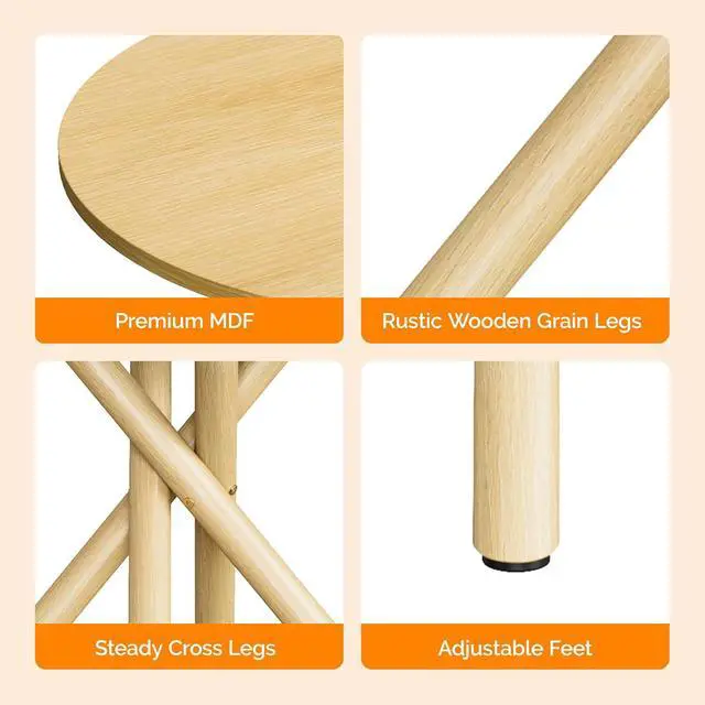 Alt view image 5 of 7 - VINGLI 24" Round Side Table Criss-Cross Legs, Rustic End Table, Natural Oak | Rustic Small Coffee Table for Small Spaces, Living Room, Bedroom, Office